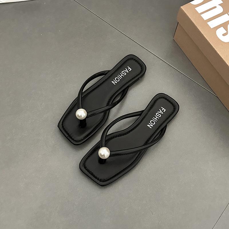 Новая приморская пляжная обувь Корейская версия женской летней моды плоская подошва простые однотонные жемчужные шлепанцы обувь универсальная