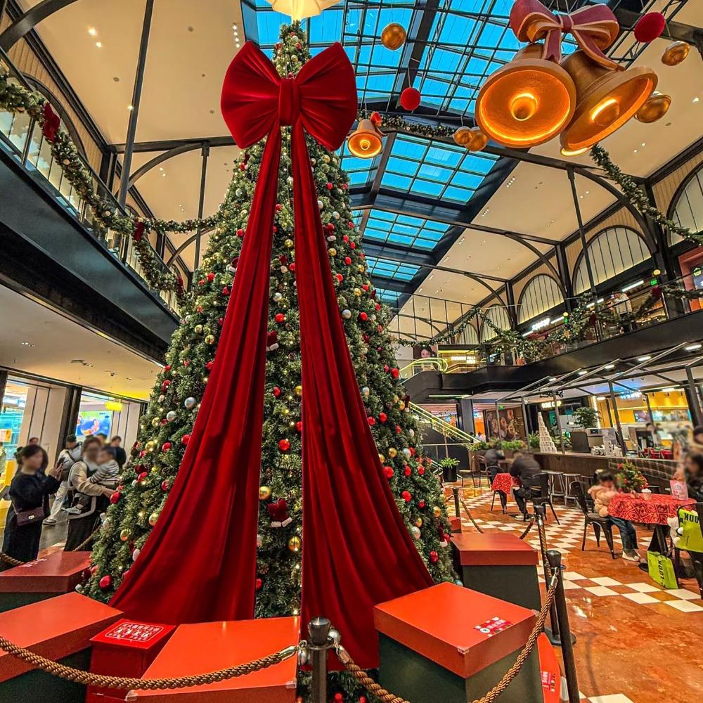 Reusable Shopping Mall Christmas Tree Bow Flocked Christmas Tree Decoration New Year Party