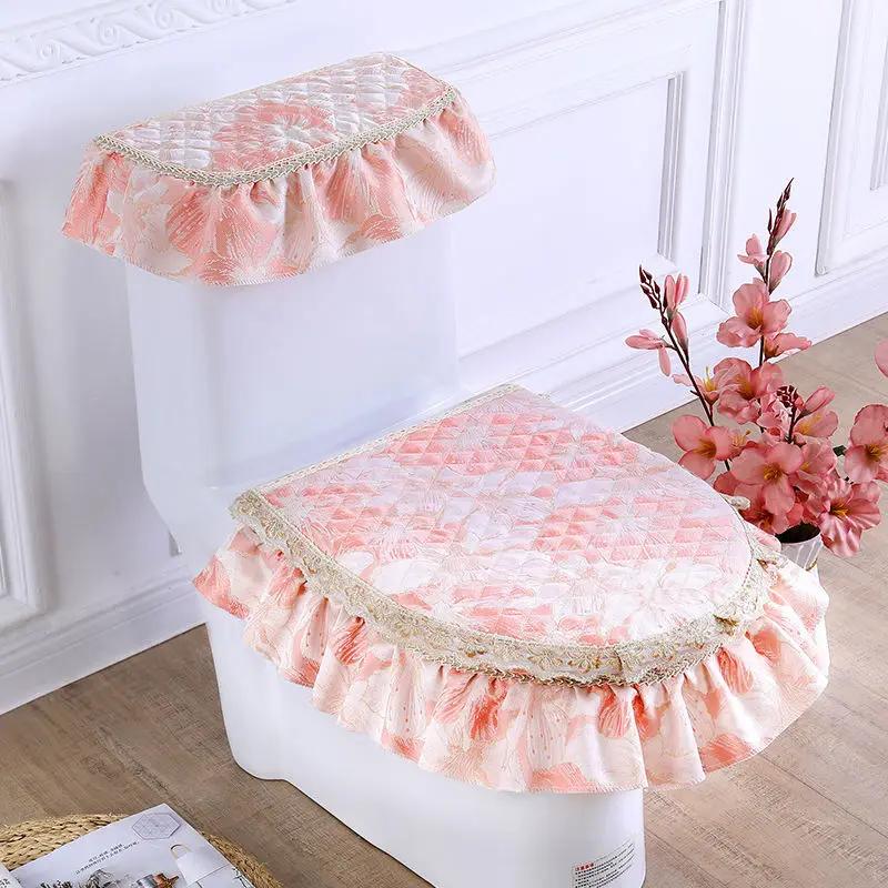 Сезонный универсальный коврик для сиденья для унитаза, бархатный кружевной чехол для унитаза на молнии в европейском стиле, пылезащитный чехол с принтом для унитаза