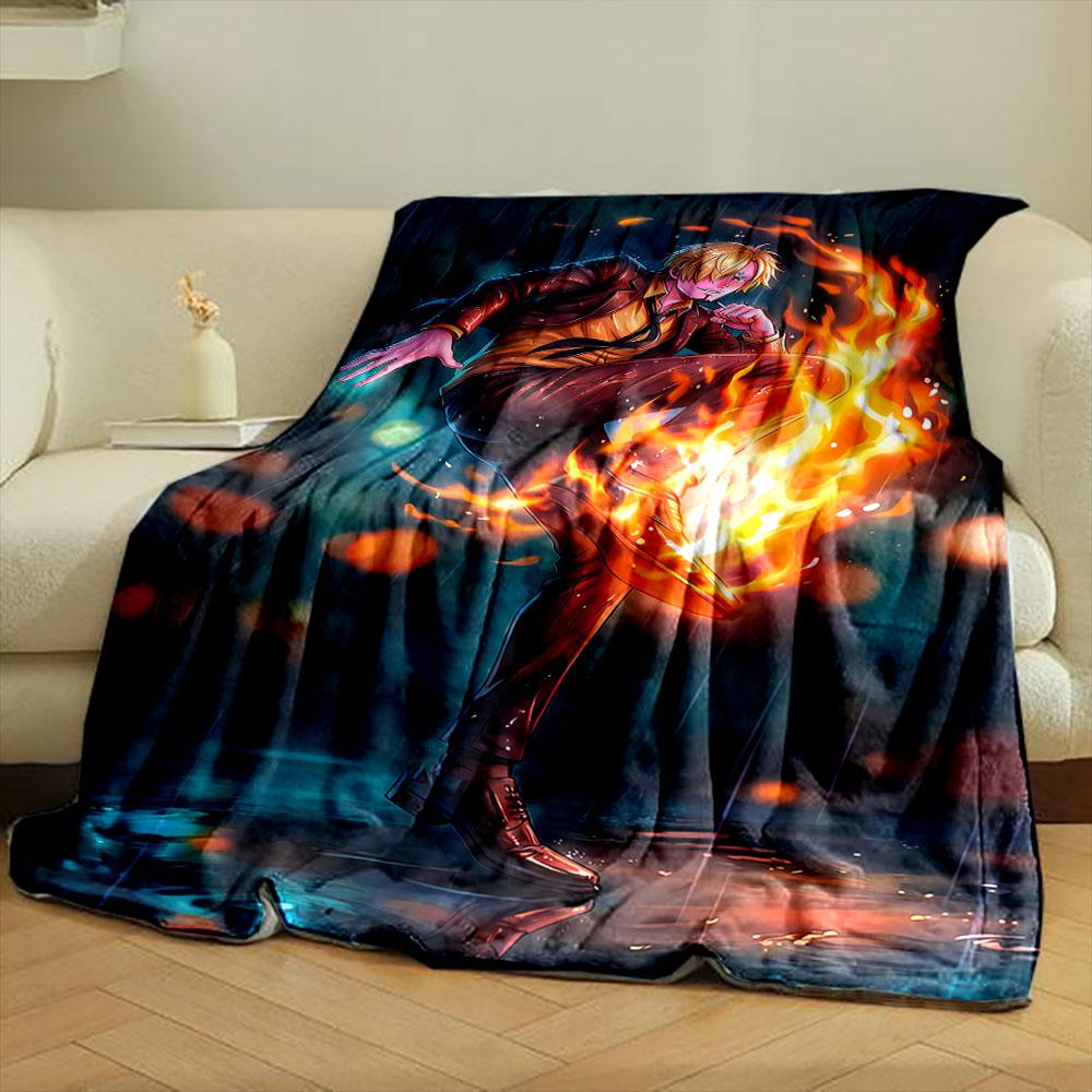 A dynamic flame kick in a rainy, glowing backdrop. for all seasons blanket lunch break throw gift