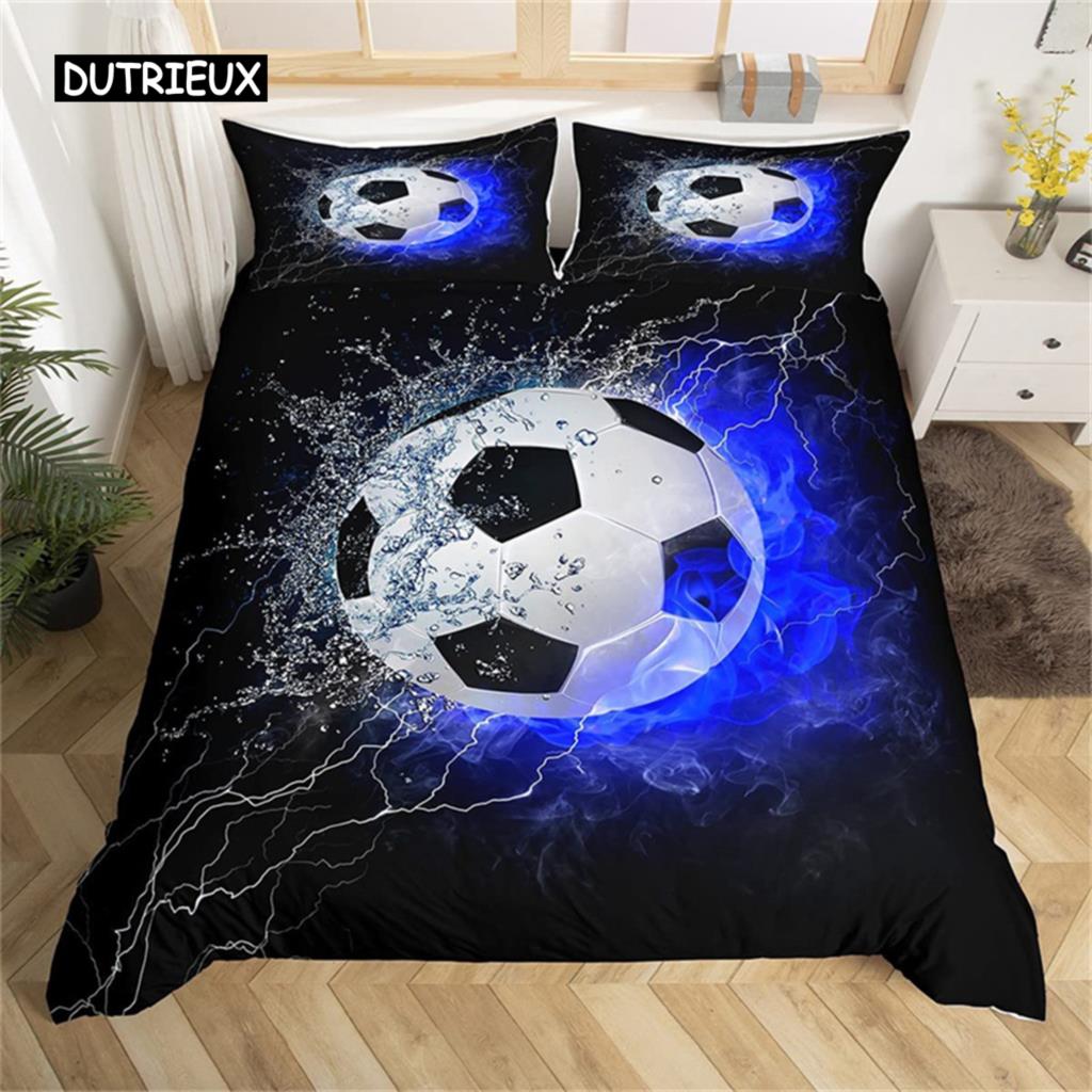 Bedding Set Microfiber Sport Theme Bedspread Cover Soccer Field Duvet Cover Double or Single Football Comforter Cover Bedroom