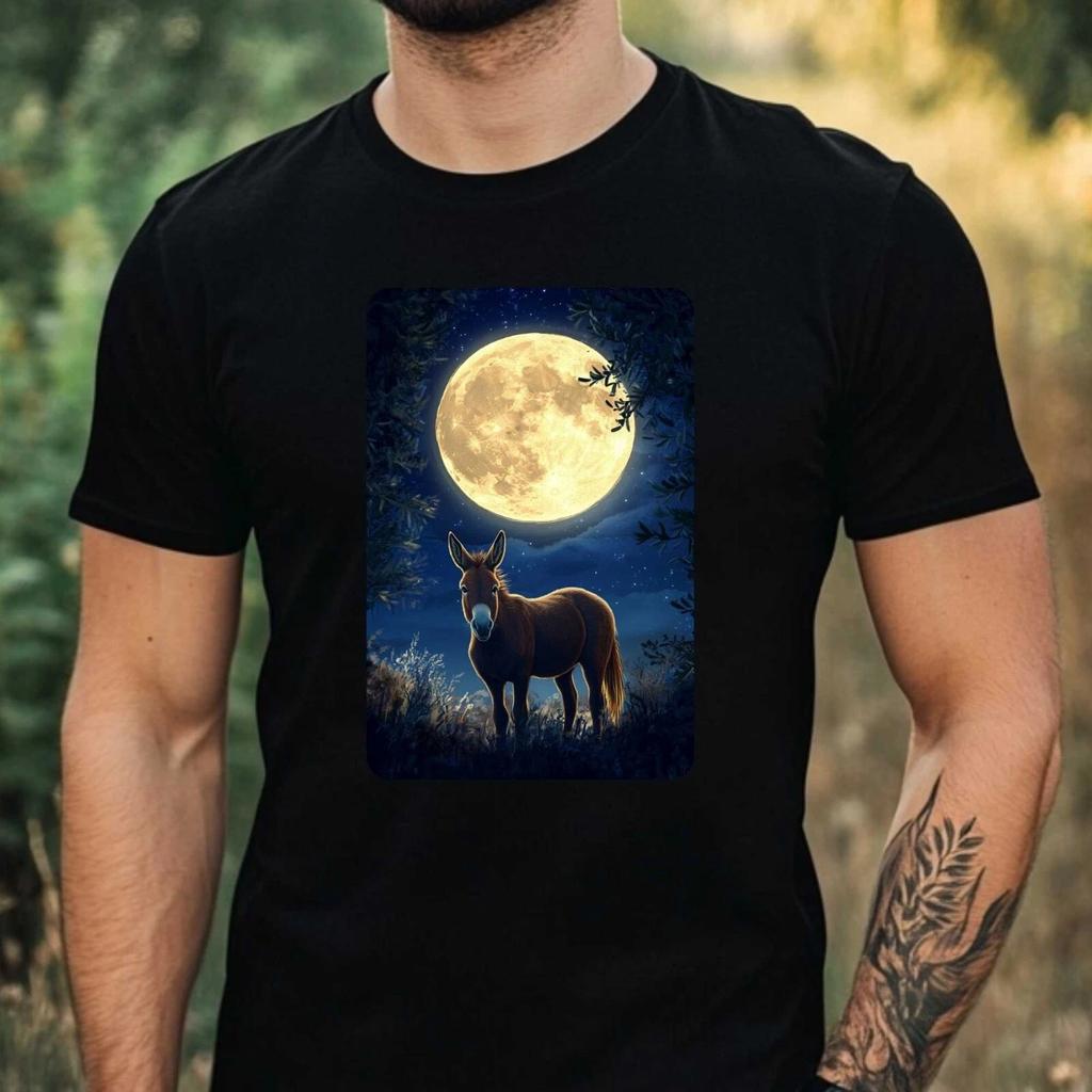 T-Shirt Herren Esel an Vollmond Motiv Baumwolle Größe XS bis 5XL