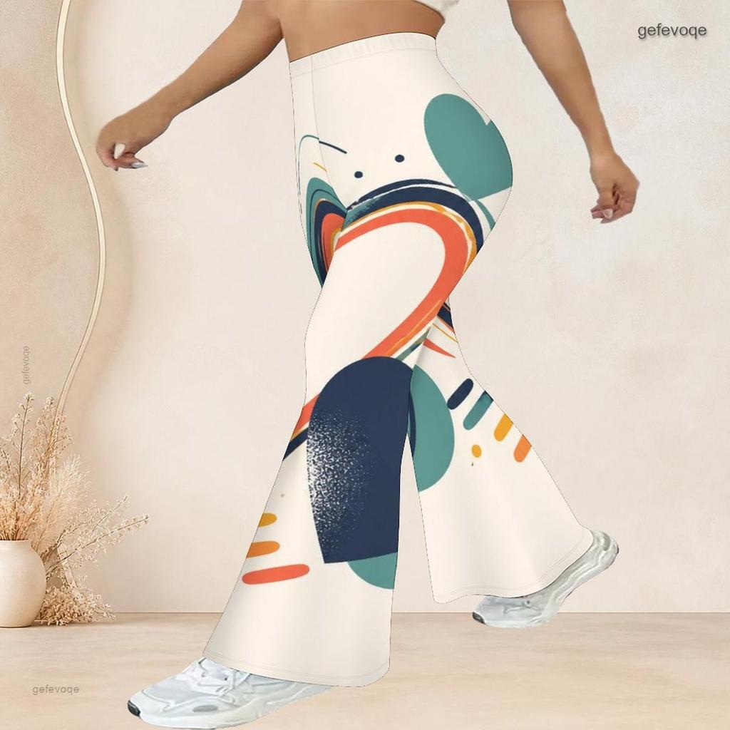 Women Plus Size High Waist Retro Motorcycle Scenery Print Flare Pants For Edgy Street Casual Look