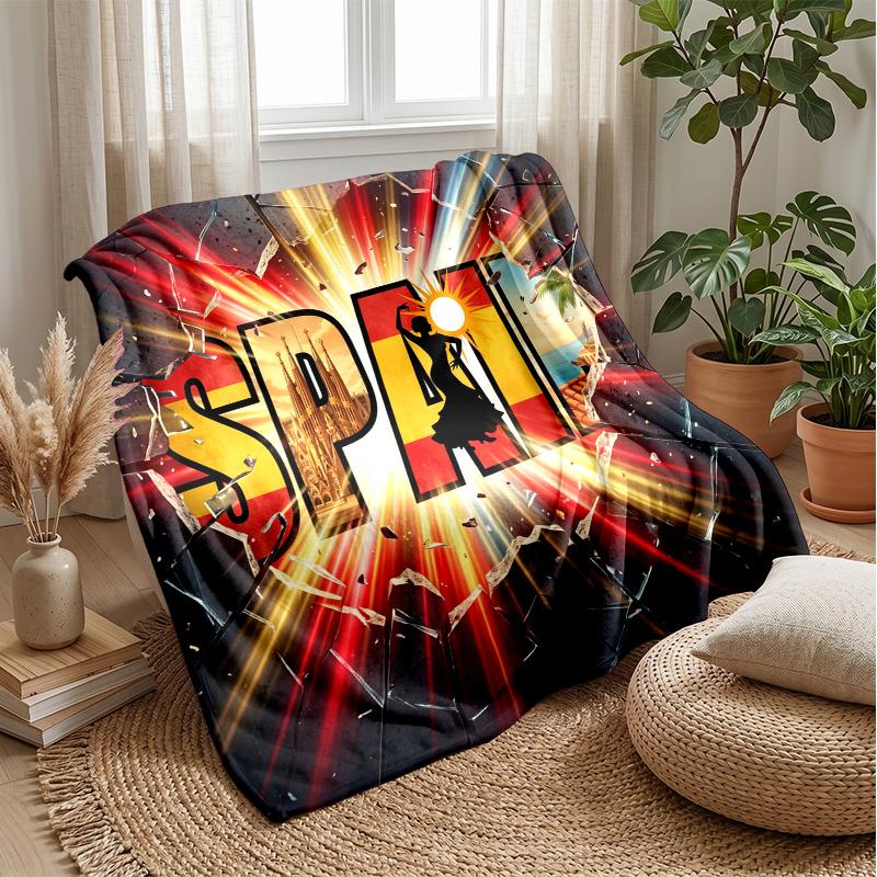 Spain football Printed Flannel Blanket Skin Friendly Warm Decorative Throw for Indoor Couch Bed Daily Use