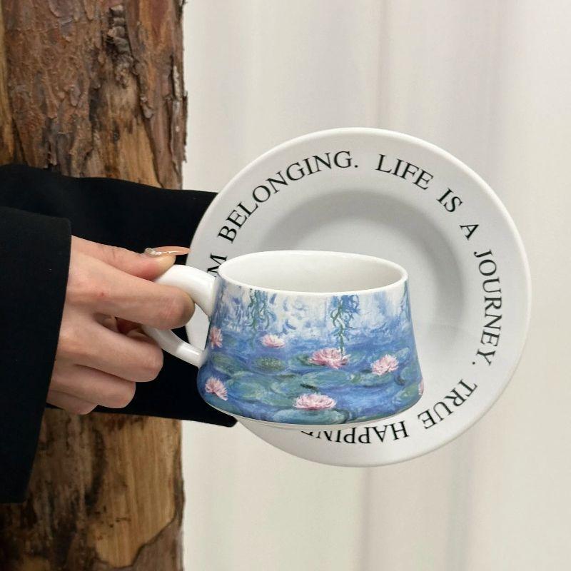 Моне Знаменитые картины Кувшинки Кофейная чашка Блюдце Набор Послеполуденный чай Латте Молочная чашка Ретро Керамическая чашка