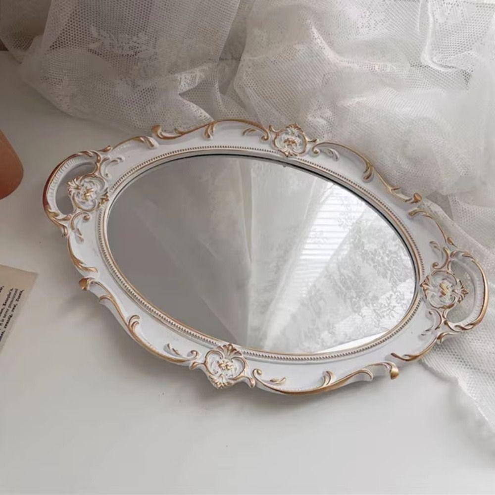 Glass Material Decorative Wall Mirror Oval Shape Cosmetics Storage Tray  Kitchen Decor