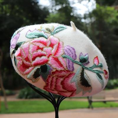 Ins шикарный зимний дизайнерский этнический стиль, страстные красные цветы, шерстяной женский берет, женская шапка для отдыха, кепка художника