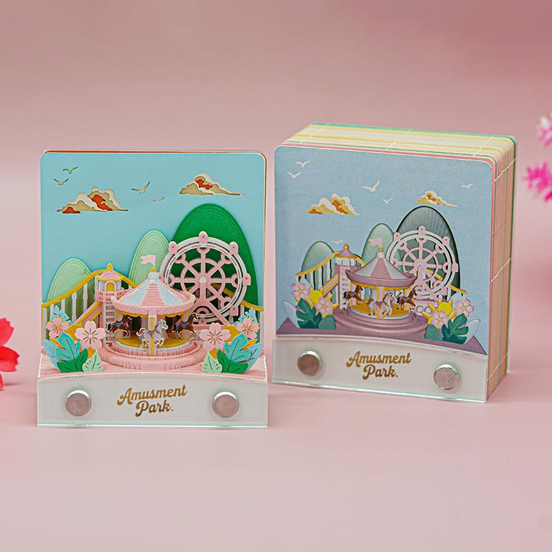 New Arrival Popular Design Children's Amusement Park Sticky Note 2D Memo Pad Cube 2D Paper Art Notepad for Desk Decoration
