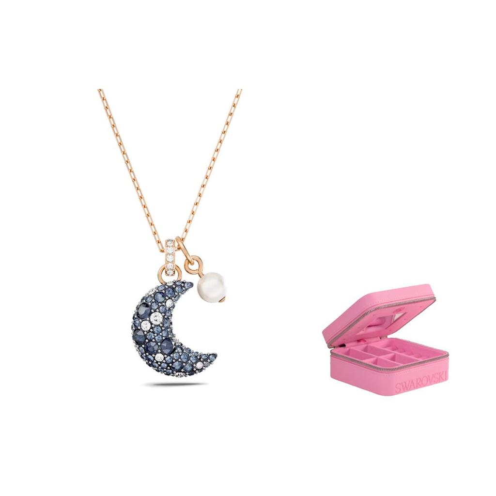 Swarovski Ожерелье с подвеской в форме луны Luna для женщин, розовое золото, синий 5671585