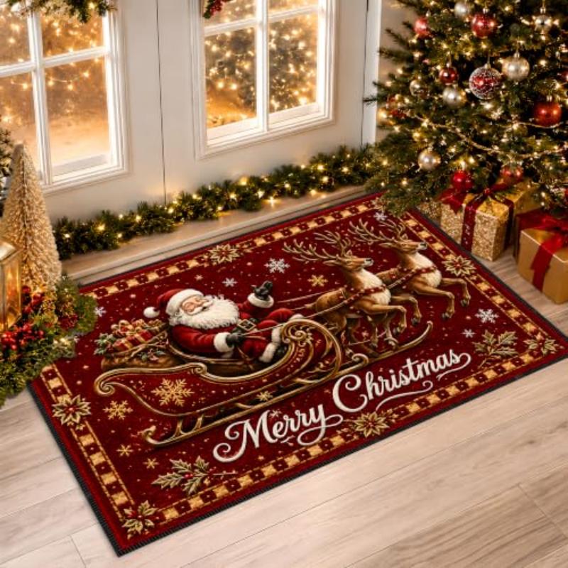 VIKAMA Christmas Gnome Doormat Winter Snowy Village Print Non Slip Floor Mat For Front Door Entryway Winter Holiday Home Decor