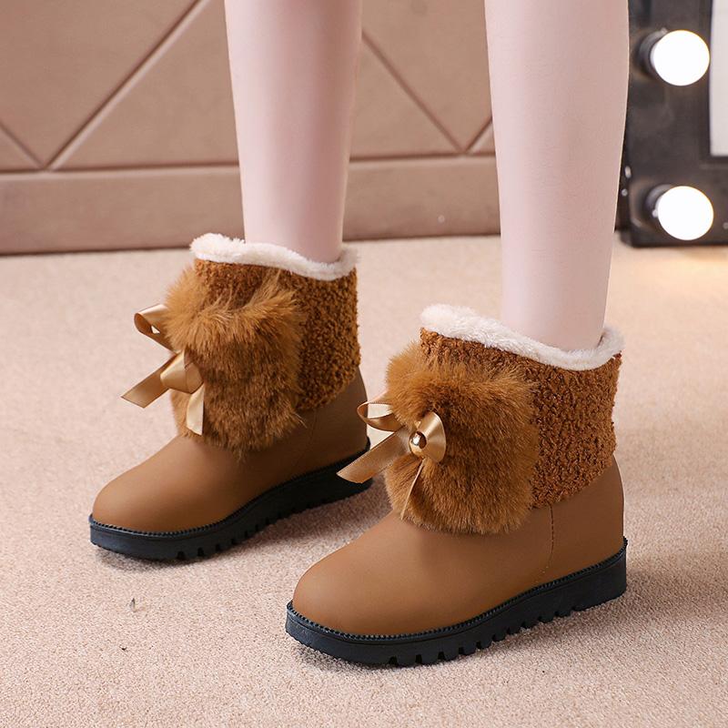 Женские ботинки 2024 года, зимние ботинки, модные мягкие зимние ботинки, короткие ботинки без застежек, милые женские ботинки с бантом, сохраняющие тепло, нескользящие ботинки