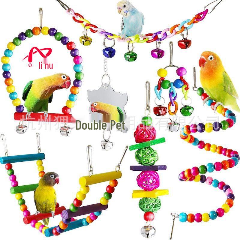 Parrot Cloud Ladder Swing & Perch: Bird Cage Accessories with Mirror, Bridge & Hanging Ring