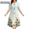 Летнее Женское Платье Модное Цветочный Узор Короткий Рукав Платья Свободное Большого Размера Повседневное Круглый Вырез Принт Одежда Элегантное Платье