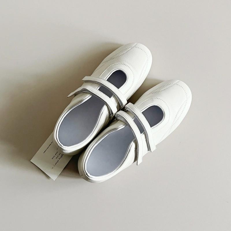 Womens Genuine Leather Mary Jane Sneakers With Velcro Round Toe Flat Ballet Style Comfort Shoes Daily Wear