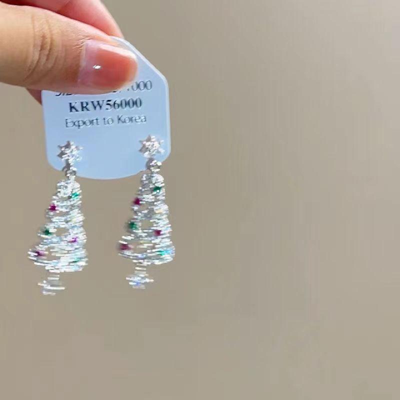Exquisite Zircon Christmas Tree Earrings - Colorful, High-End, Niche Design for Autumn & Winter KTJ