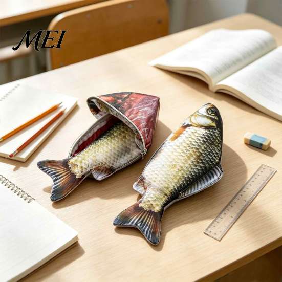 Funny Pencil Case Realistic Crucian Carp Case, 3D Bionic Fish Shape Stationery Pouch Pouch, Large Capacity Zippered Organizer, for Students And Office