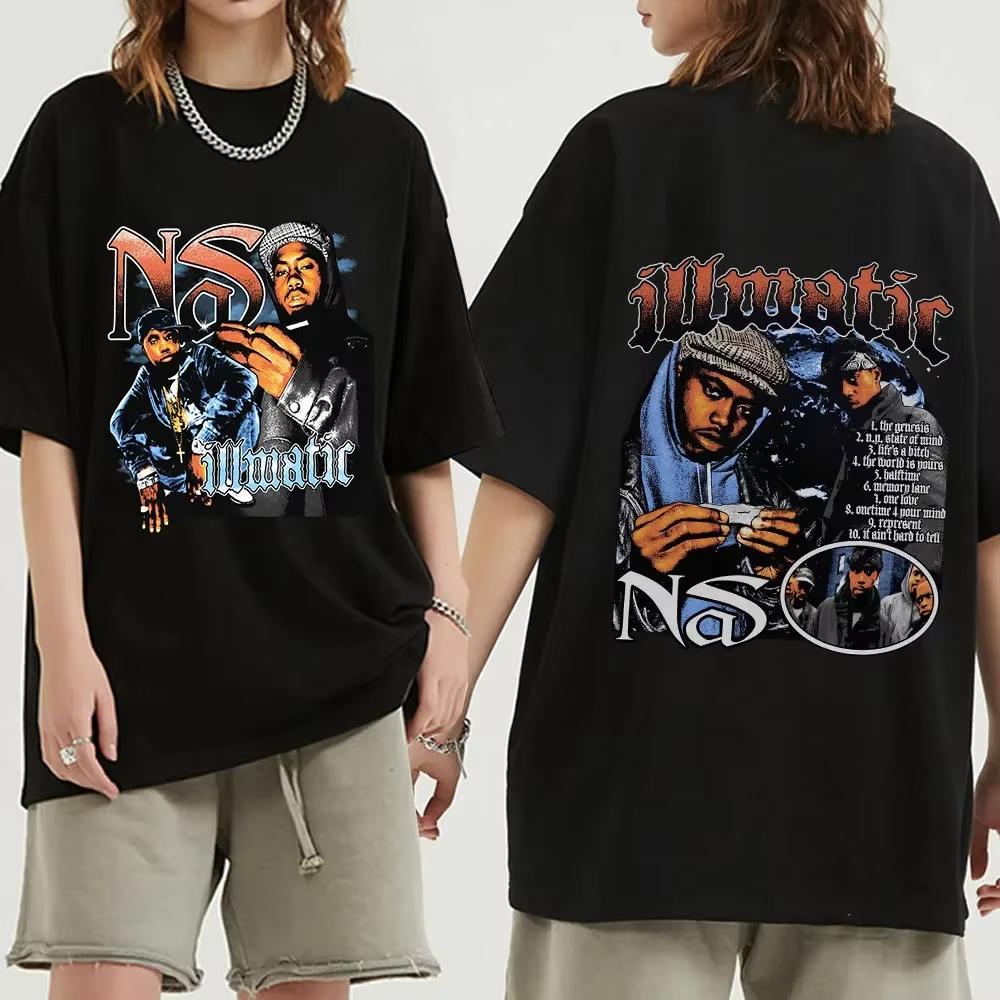 Футболка с рисунком рэпера Nas Illmatic, мужская модная винтажная футболка, повседневные футболки с коротким рукавом из 100% хлопка, уличная одежда в стиле хип-хоп