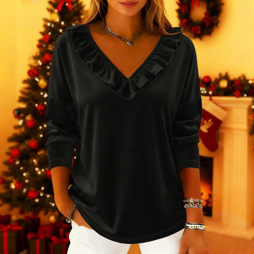 Нарядные бархатные блузки для женщин, свободные, с V-образным вырезом, с длинным рукавом, рубашки для коктейльной вечеринки, элегантные туники для выхода в свет