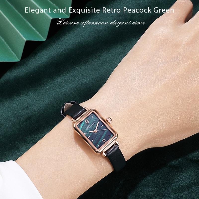 ABORNI Маленькие зеленые часы женские водонепроницаемые маленькие квадратные часы модные ретро легкие роскошные нишевые кварцевые женские часы