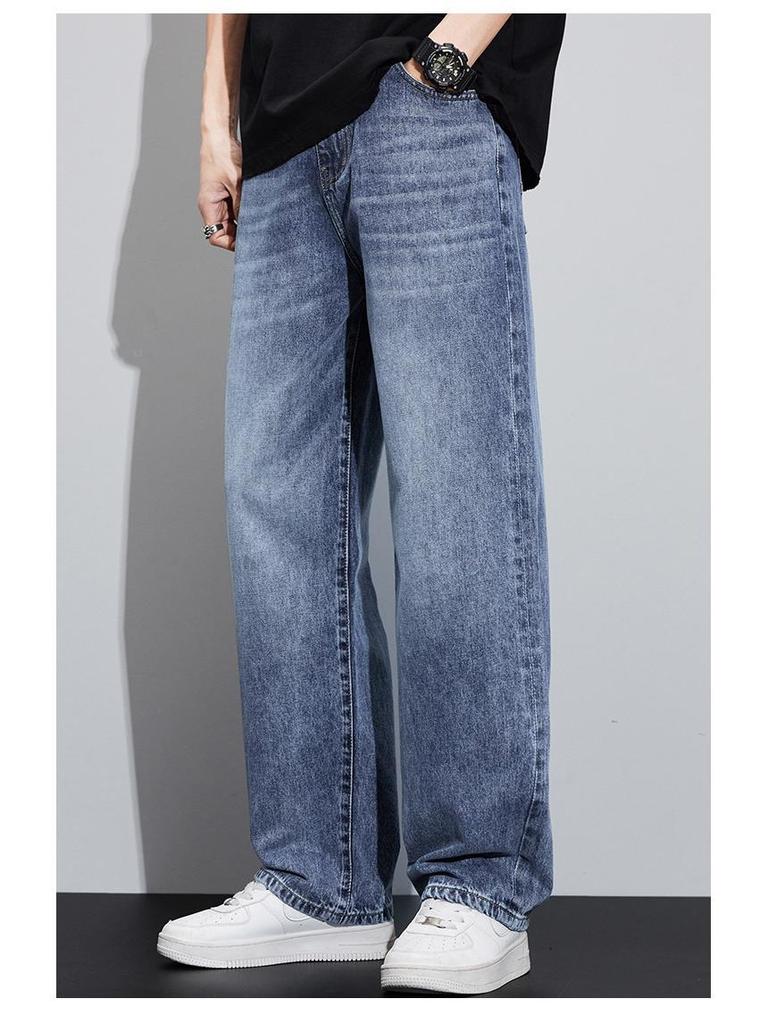 2024 Мужские эластичные прямые джинсы свободного кроя - повседневные брюки High Street Autumn