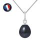 Pendant - - Genuine Black Cultured Pearl 7-8 Mm - White Gold - Free Silver Chain