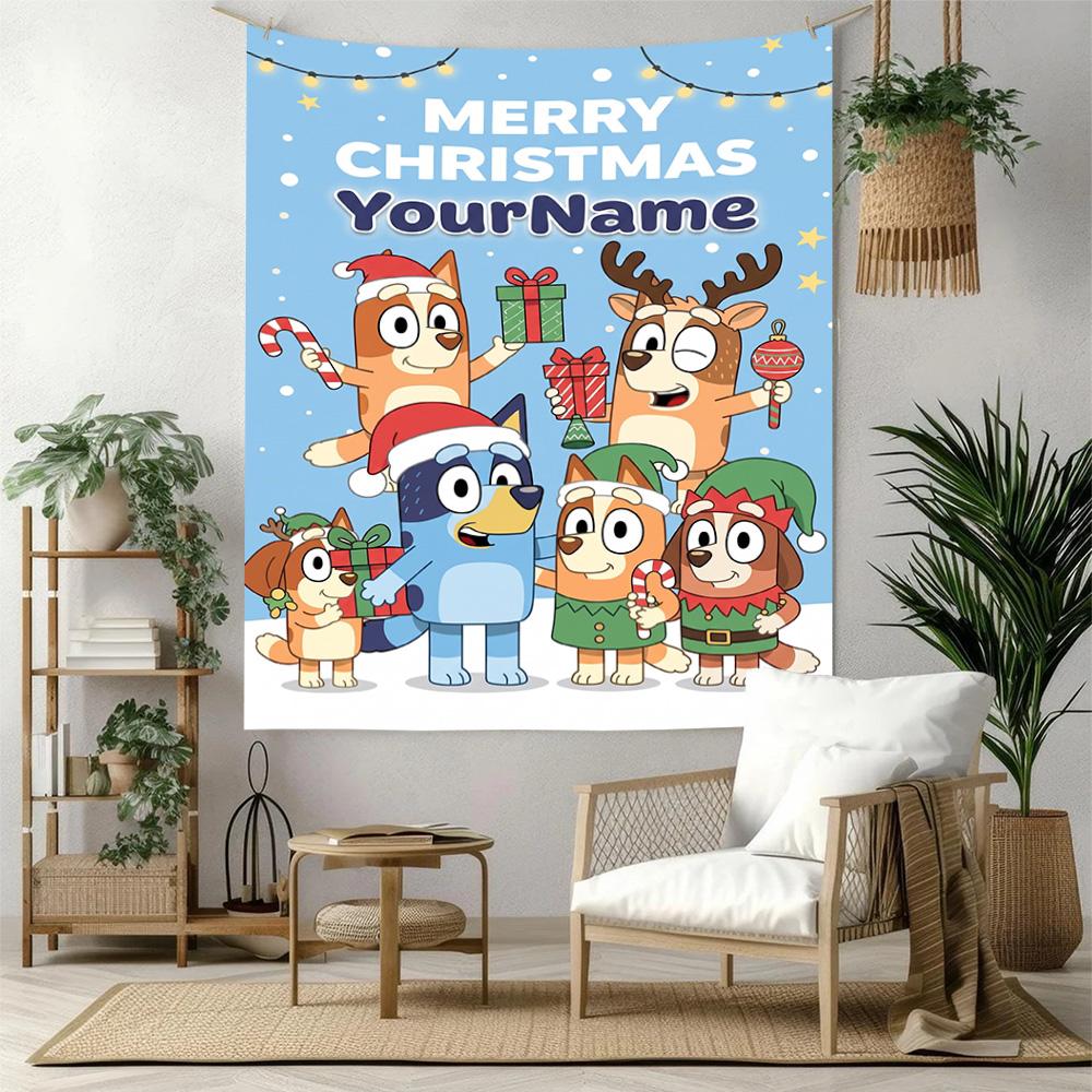 Bluey Custom Your Name Wall Decor Tapestry Art For Pet Memorial Birthdaywedding Party Backdrop Family Gift