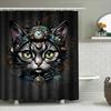 Steampunk-Themed Shower Curtain With Cat Design Featuring Clockwork Accessories Perfect For Adding A Touch Of Whimsy To Your Bat