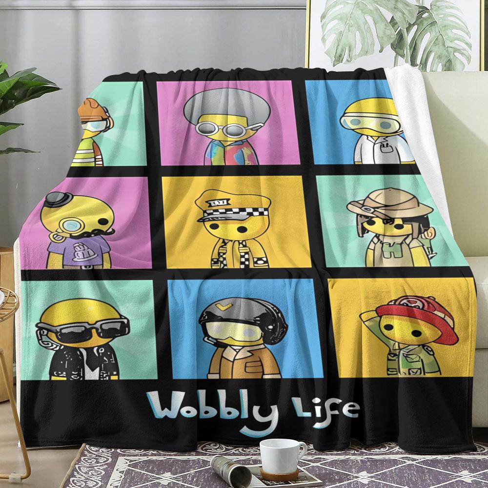 W-Wobbly Life Throw Summer Lightweight Flannel Blanket Soft Breathable AC Throw for Sofa Bed Travel Cozy Nap