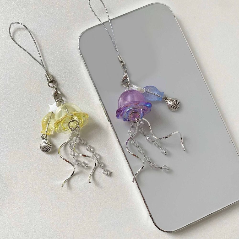 Sea Shell Fish Y2K Jellyfish Mobile Key Chain Jellyfish Tassel Phone Charm Keycord Mobile