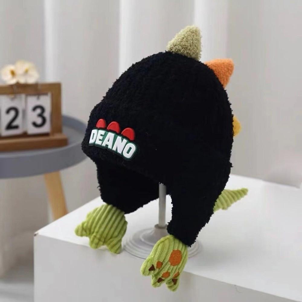 Cute Dinosaur Pullover Cap Windproof Plush Knitted Cap New Ear Protection Hat 2-6Y