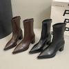 High Heel Coarse Heel Pointed Small Ankle Boots Women's Shoes 2025 Summer Brown Absolute Foreign Martin Boots Skinny Short Boots