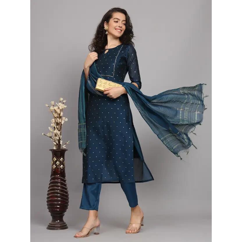 Women Bollywood Kurta Pant Dupatta Set Party Wear Top Tunic Kurti Salwar Suit 2376
