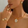 Винтажный набор ожерелья и серег в европейском и американском стиле, геометрический дизайн с инкрустацией стразами, круглый кулон, цепочка для ключиц, браслет