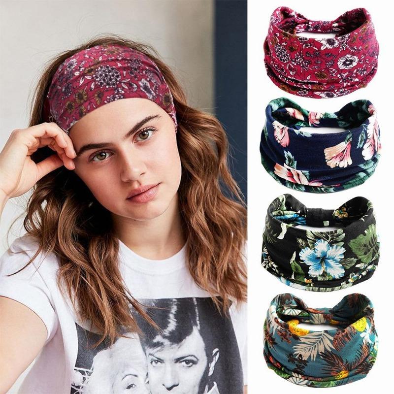 Summer Bohemian Bandanas Elastic Hair Bands Yoga Exercise Cotton Headband Women Headwear Print Vintage Cross Unisex Scrunchies