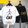 Летний детский комплект одежды CR7 Звезда футбола Принт Короткий рукав Топ Шорты Комплект из 2 предметов Мягкий Спортивный Костюм Комплект Одежды