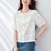 Женская вышитая рубашка с круглым вырезом, с короткими рукавами, летняя новинка, короткий топ, маленькая хлопковая рубашка