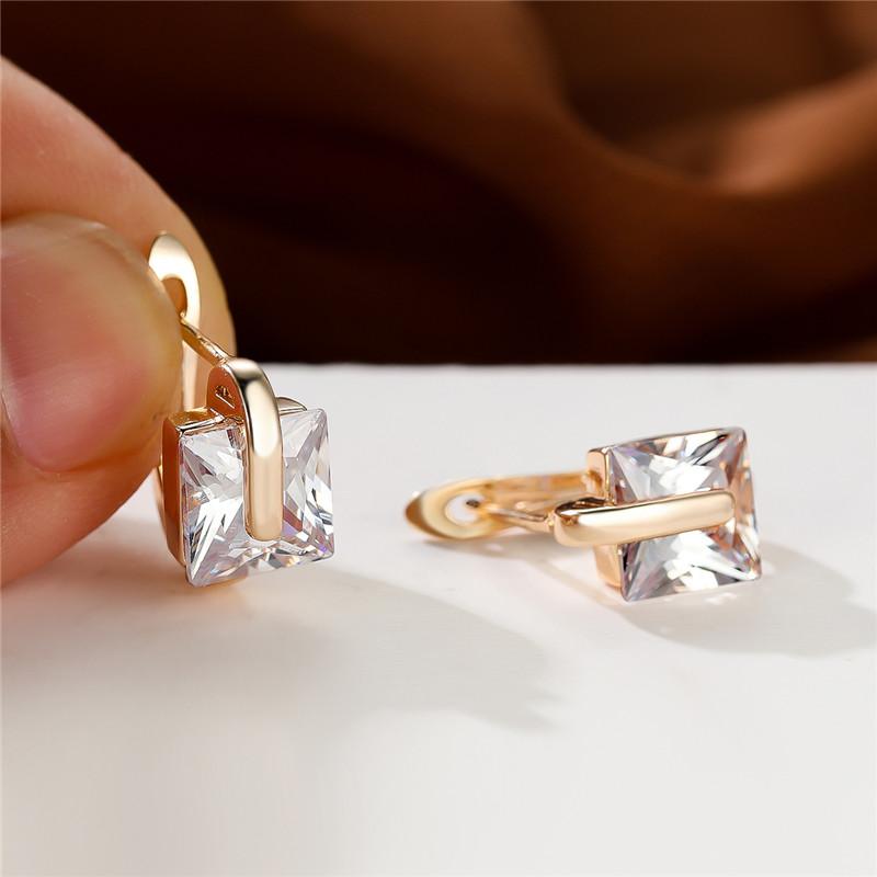 Cute Female Bridal Gold Color Wedding Clip Earrings Luxury Crystal Green Square Stone Jewelry For Women