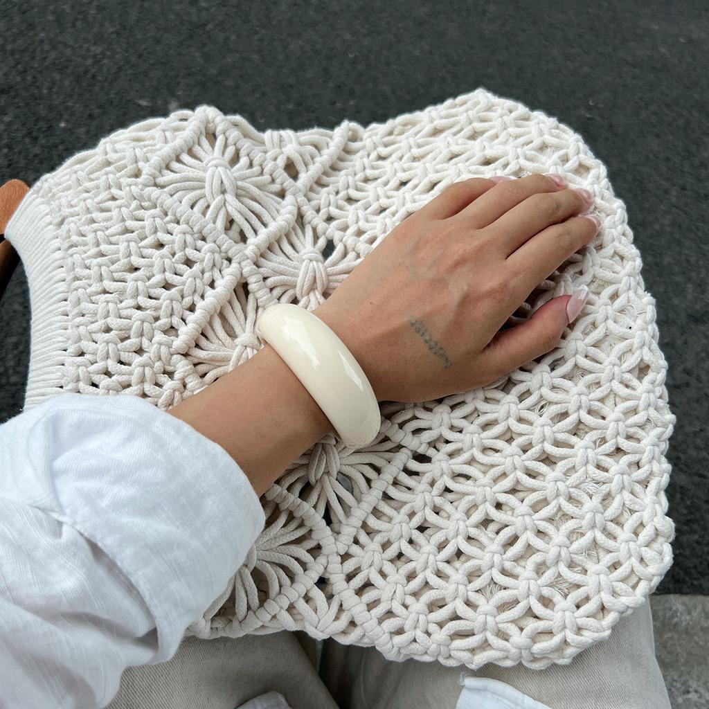 Street Style French Retro Round Smooth Open Bracelet Design Resin Ring