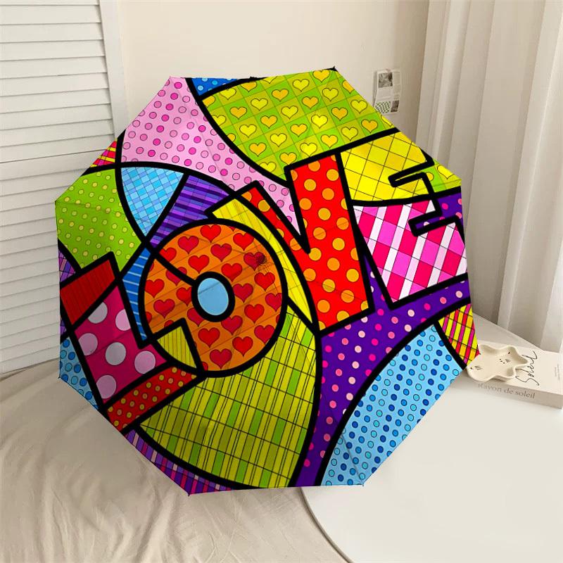 1 шт. яркий автоматический складной зонт с рисунком «любовь», высококачественный компактный дорожный зонт, легкий и портативный c1125138