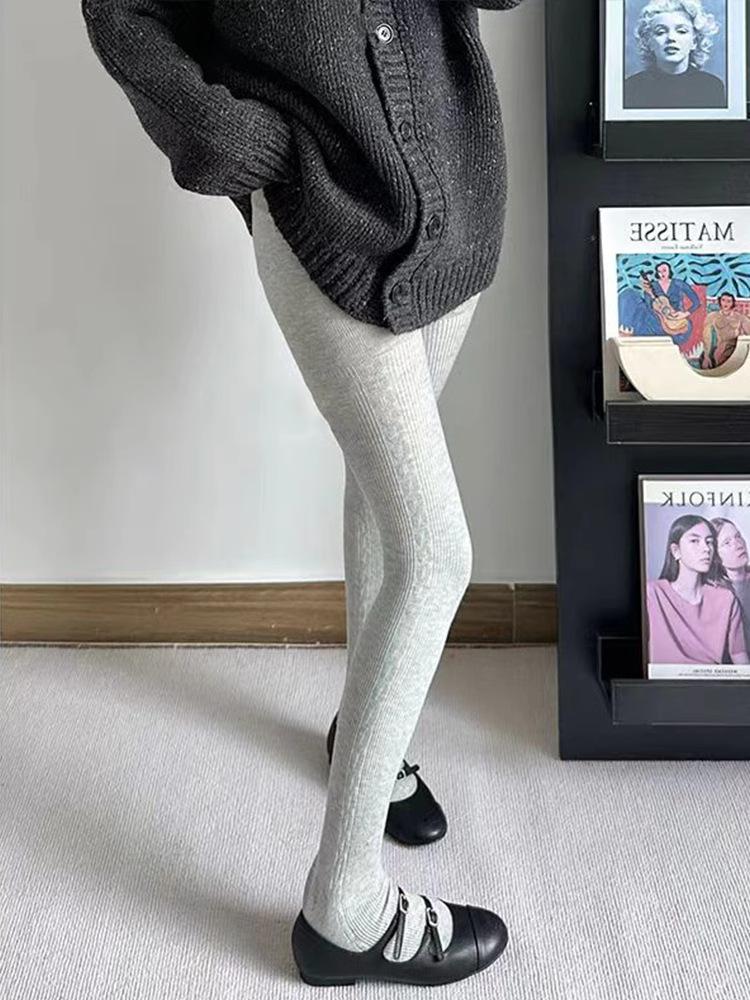 Side Twist Vertical Pattern Thin Pantyhose Children Autumn And Winter Wool Warm Leggings Do Not Fall Off The Gear Micro-Pressure Leggings