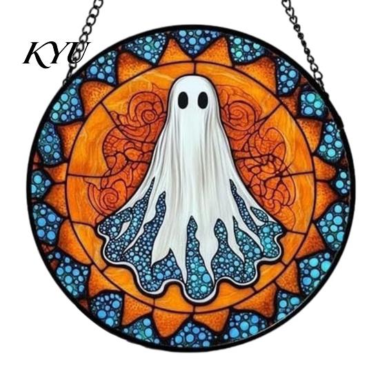 Old School Horror Room Decor Retro Halloween Pendant, Ghost/Bat/Spider Web/Pumpkin Head Print, Door Handle Welcome Sign Vintage Acrylic Hanging