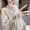 Вязаный свитер женский новый кружевной пряжа с рукавами 2023 женский осенний свитер пуловер с круглым вырезом свитер свободная нижняя рубашка