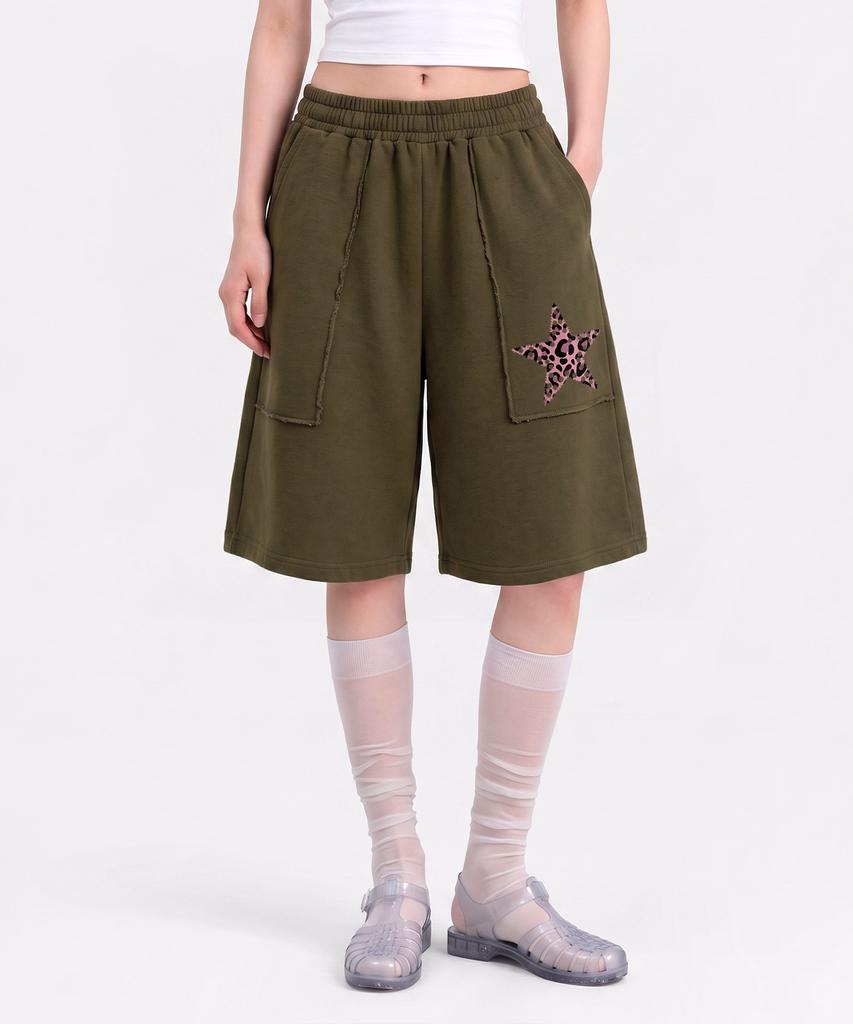 UNDEROFF Low-Cut Out-Pocket Bermuda Pants Leopard Khaki