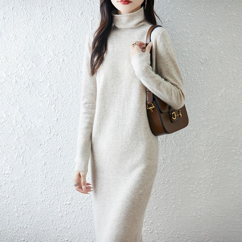 Women Sweater Dress 100% Wool MODERN NEW SAGA Turtleneck Knit Long Pullover Winter Jumpers Wool Long Dress Female