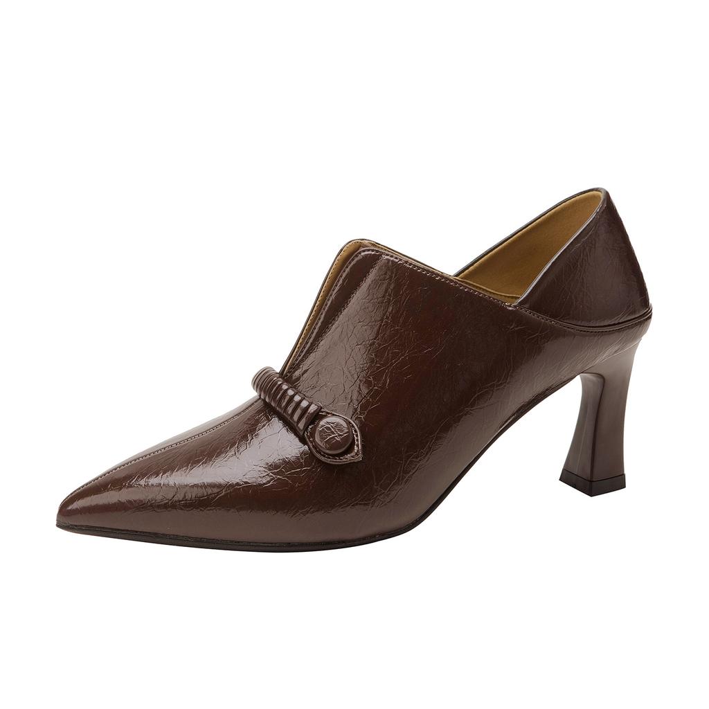 Pointed Deep Mouth Single Shoes Women's 2025 Autumn and Winter New One-pedal Versatile Comfortable Soft Leather Work Commuter High Heels