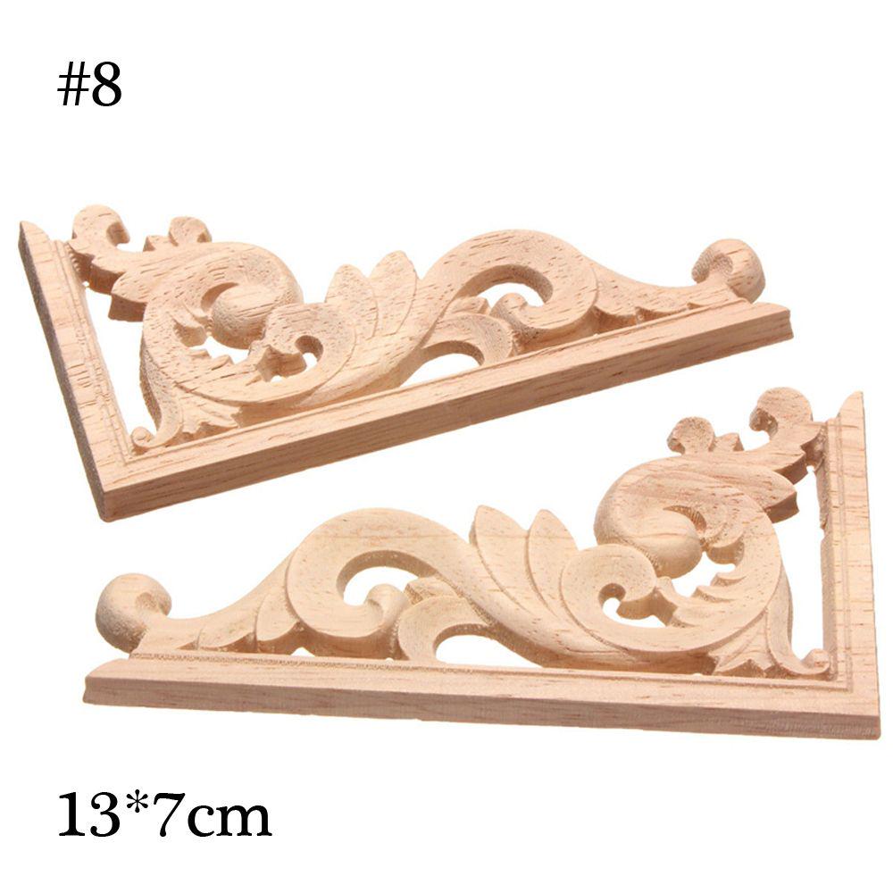 Decorative Corner Floral Wood Carved Decal Wooden Figurines Wall Doors Decoration Appliques Frame