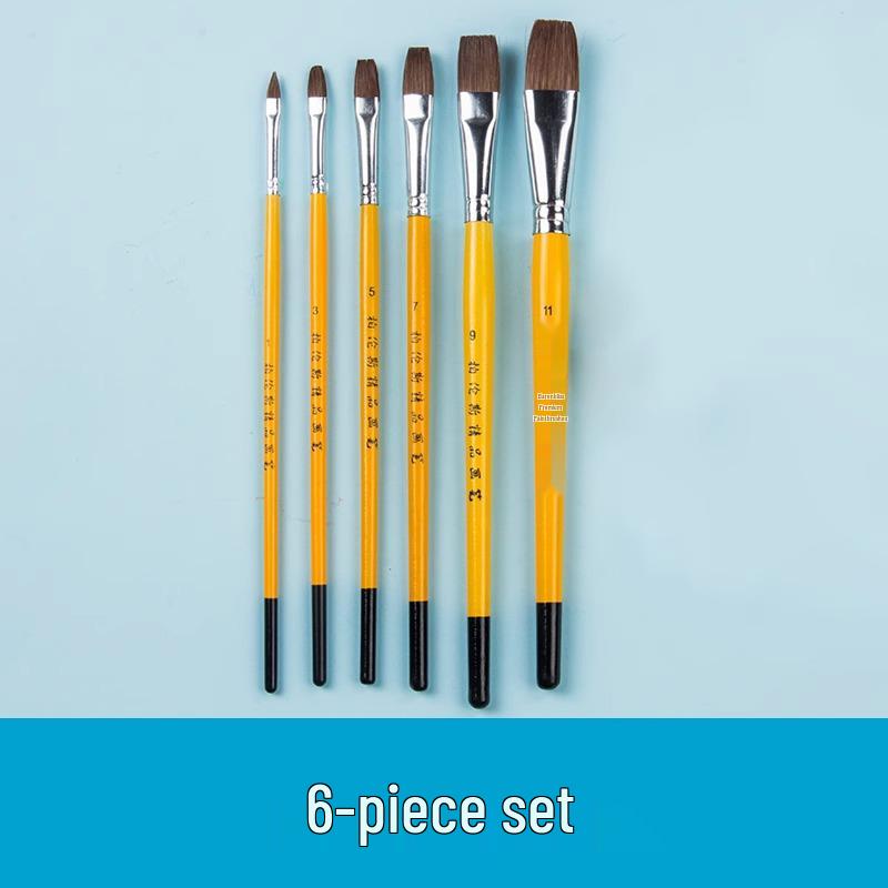 Flat Head Nylon Watercolor & Acrylic Brush Set with Wooden Handle in Brown Pigment Gift Box