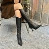 Мода остроносые женские сапоги до колена модные элегантные танцевальные туфли для выпускного вечера на высоком каблуке женские современные длинные сапоги