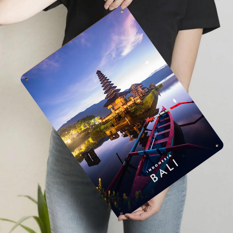 Indonesia Bali Ulun Danu Temple Night View Metal Wall Art Decorative Painting