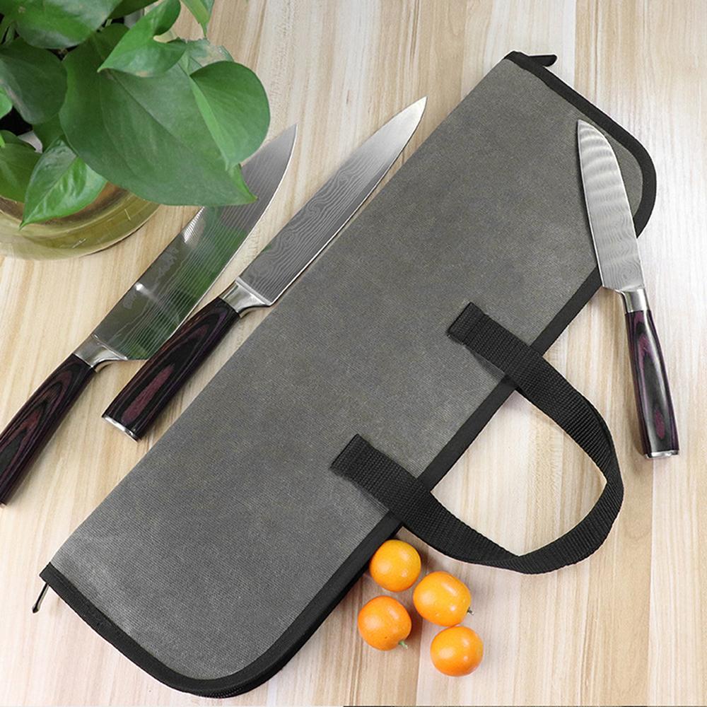 Knife Case(4 Slots), Canvas Chef"s Knife Roll Bag with Durable Handles, Portable Waterproof Knife